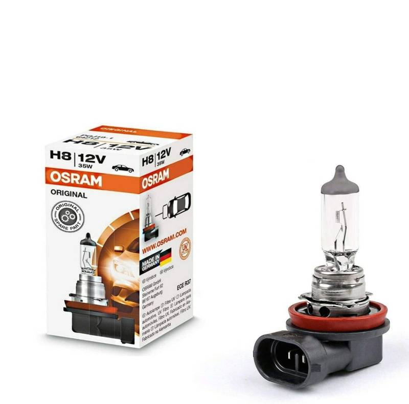 1x Osram H8 35W 12V 64212 Original Standard Weiß High Tech Ersatz Halogen Birne für Scheinwerfer, Fernlicht, Nebelleuchte vorne - E-geprüft von JURMANN