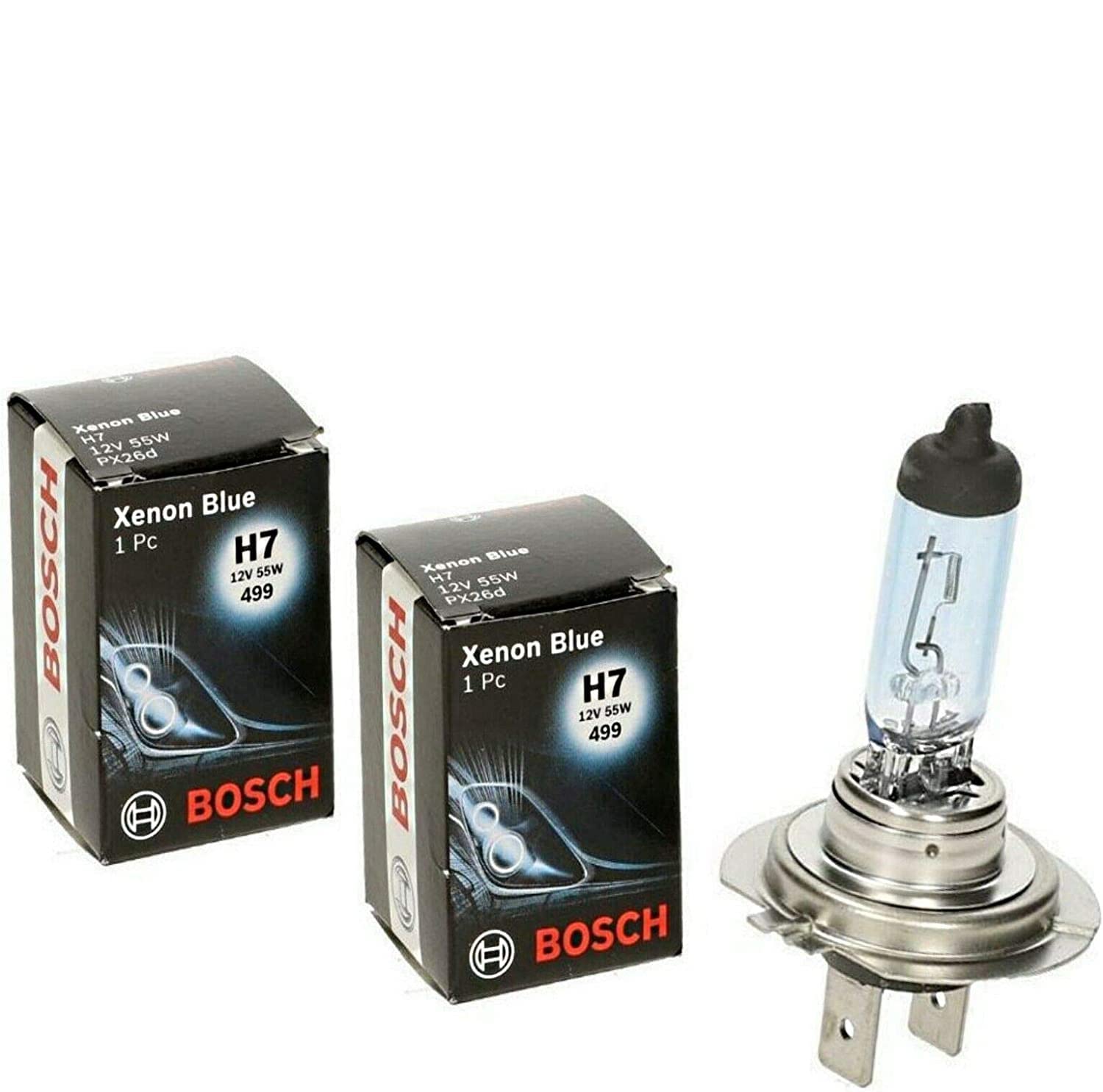 2x Bosch H7 55W 12V PX26d 1987302075 Xenon Blue Premium Qualität Xenon Look Blau - Weiß Ersatz Scheinwerfer Halogen Auto Lampe - E-geprüft von JURMANN