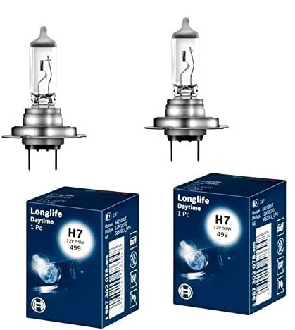 2x Bosch LongLife Daytime H7 55W 12V Halogen Lampen Set original weiß 1987302078 Abblendlicht Fernlicht Nebelscheinwerfer von JURMANN