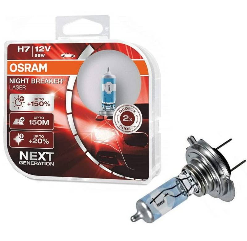 2x H7 55W 12V Night Breaker Laser +150% Next Generation 64210NL-HCB hell Weiß Ersatz Halogen Birne für Scheinwerfer, Fernlicht, Abblendlicht - E-geprüft von JURMANN