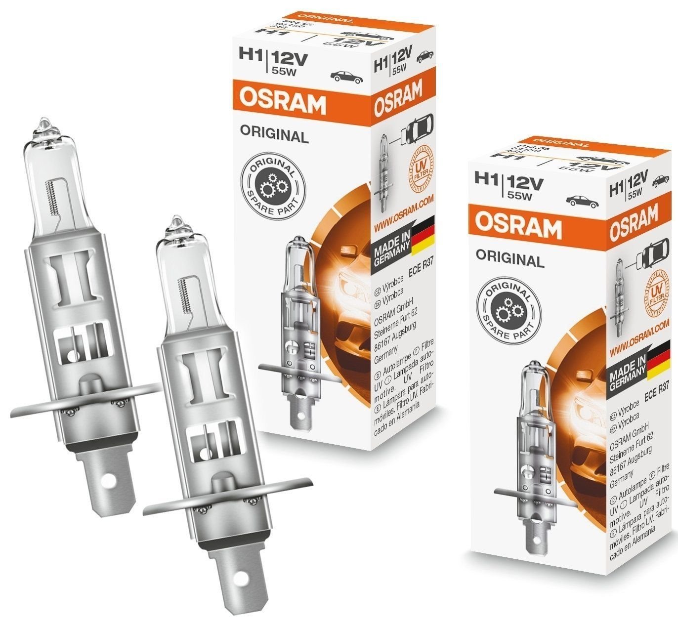 Osram 64150 H1 12V 55W P14,5s Halogen Scheinwerfer Lampe 2 Stück Autolampe Glühbirne Erstausrüsterqualität Original Line von JURMANN