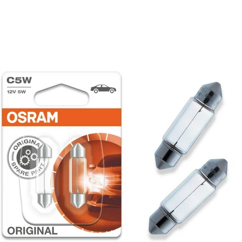 2x Original Osra.m C5W 36mm 12V 6418-02B Standard Ersatz Halogen Soffitte Lampe für Innenbeleuchtung - Kofferraum Handschuhfach Kennzeichen Tür Fußraum Leselampen Lizenz - E-geprüft von JURMANN