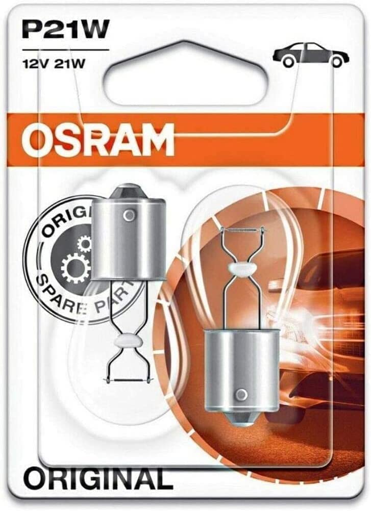 2x Original Osra.m Osra.m P21W 12V 7506-02B Standard Weiß Ersatz Halogen Birne für Tagfahrlicht Rücklicht Bremslicht Hecklicht Blinker E-geprüft von JURMANN