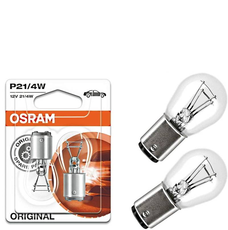 2x Original Osra.m P21/4W 12V BAZ15d 7225-02B Standard Weiß Ersatz Halogen Birne für Bremslicht Hecklicht Nebellicht vorne E-geprüft von JURMANN