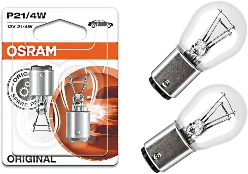 2x Original Osra.m P21/4W 12V BAZ15d 7225-02B Standard Weiß Ersatz Halogen Birne für Bremslicht Hecklicht Nebellicht vorne E-geprüft von JURMANN