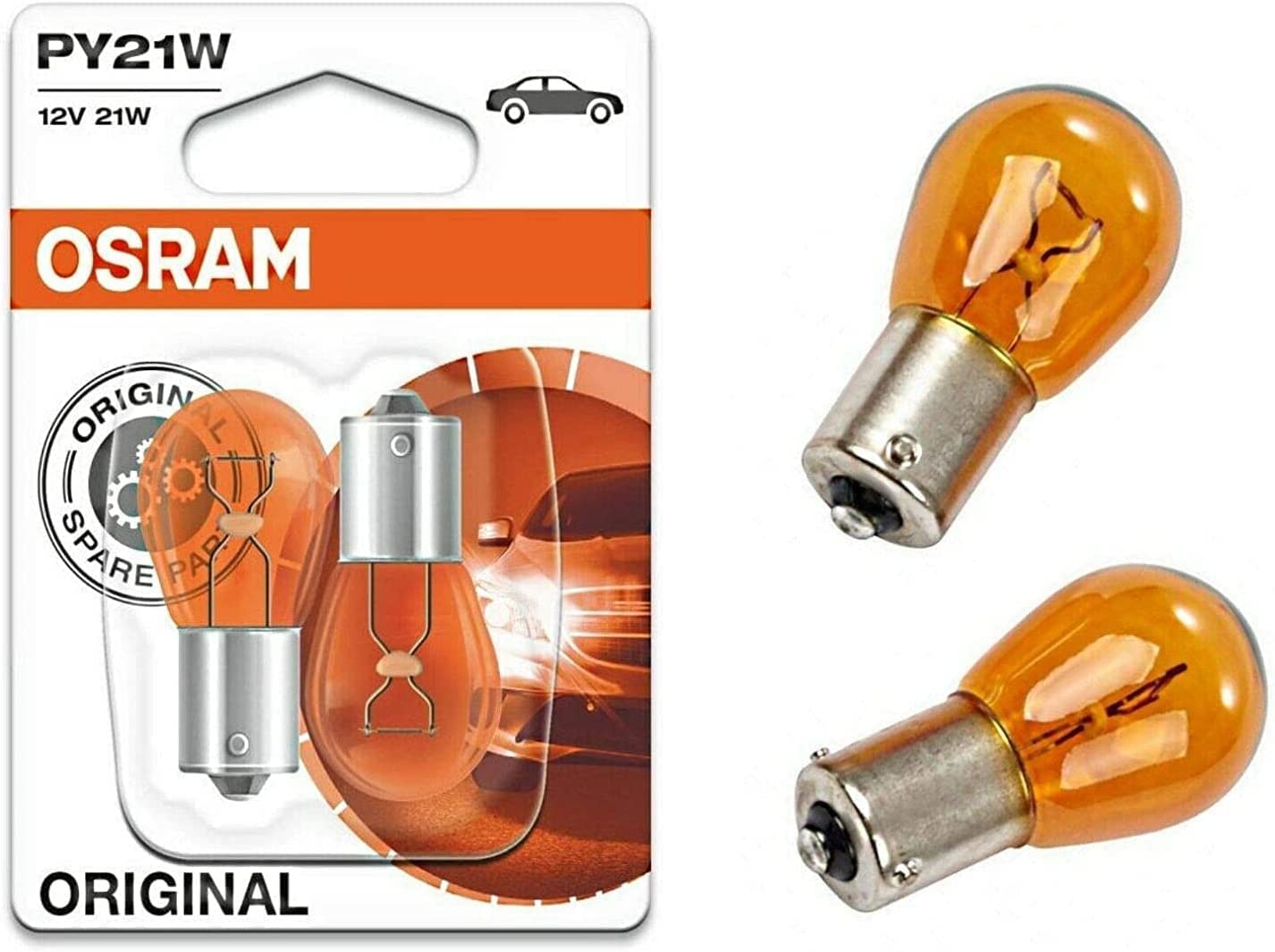 2x Original Osra.m PY21W 12V 7507-02B Orange Ersatz Halogen Birne für Blinker vorne hinten Seitenblinker E-geprüft von JURMANN