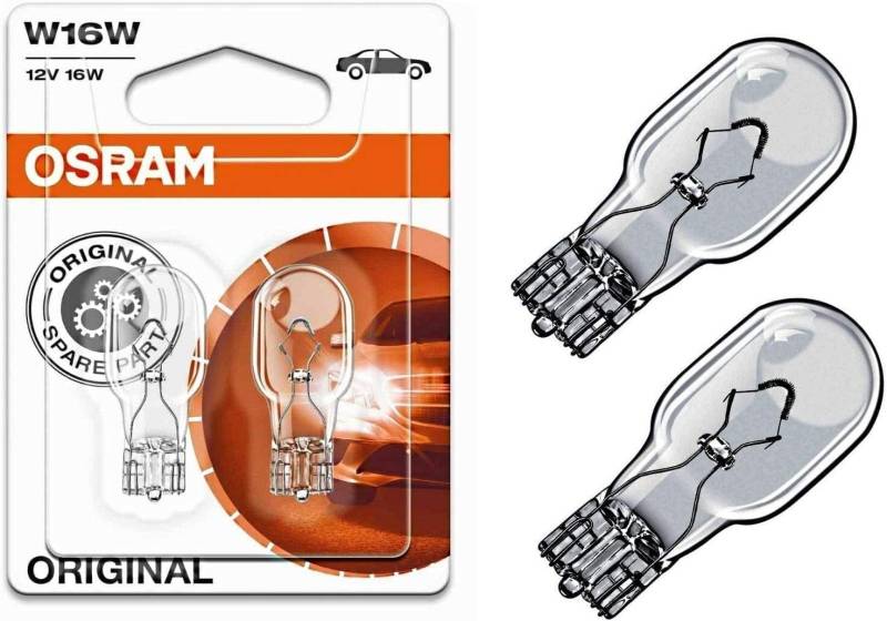 2x Original Osra.m W16W 12V 921-02B Standard Ersatz Halogen Birne für Bremslicht Hecklicht Rückfahrlicht Nebelleuchte vorne Blinker vorne hinten und seitlich E-geprüft von JURMANN