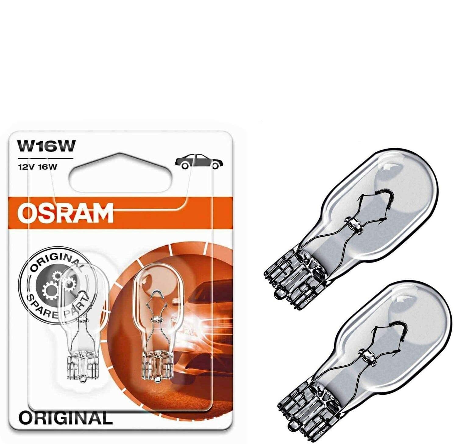 2x Original Osra.m W16W 12V 921-02B Standard Ersatz Halogen Birne für Bremslicht Hecklicht Rückfahrlicht Nebelleuchte vorne Blinker vorne hinten und seitlich E-geprüft von JURMANN