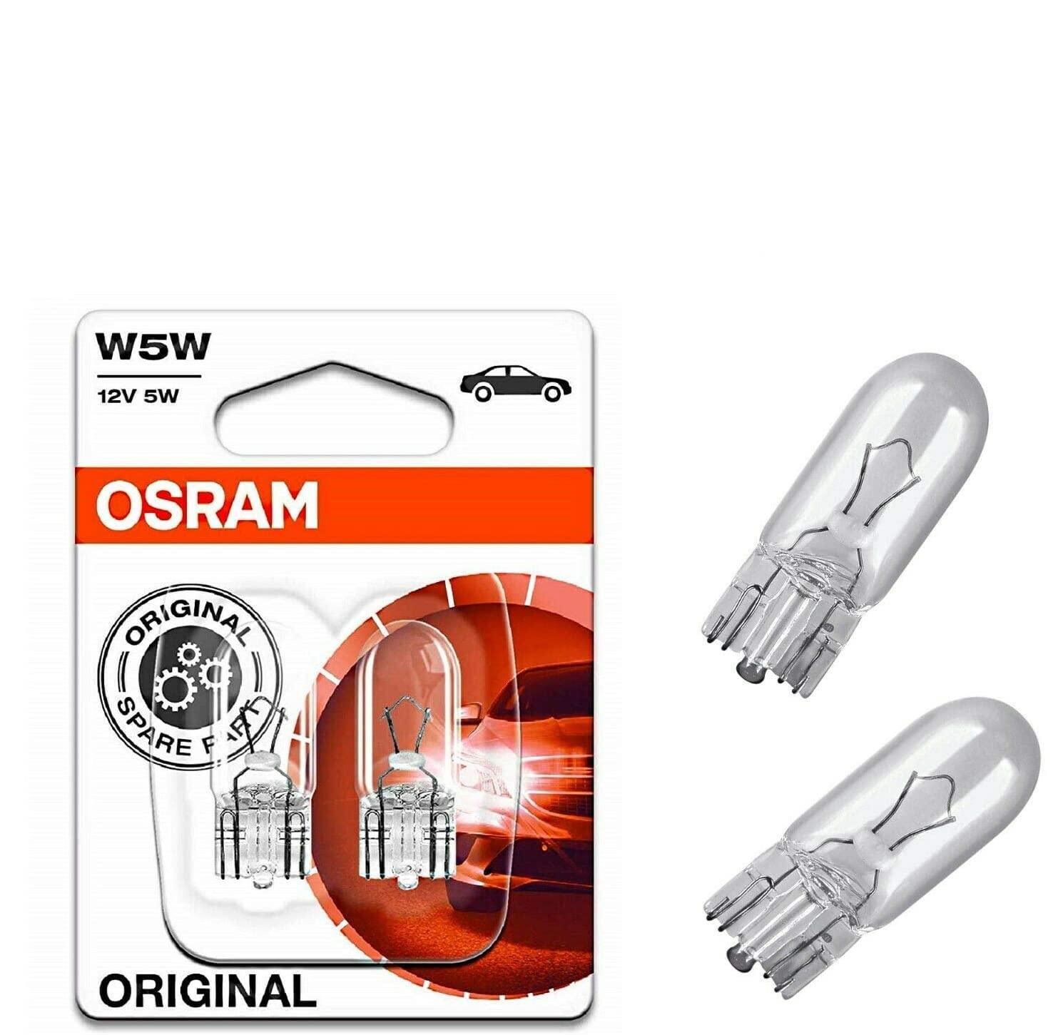 2x Original Osra.m W5W 12V 2825-02B Standard Ersatz Halogen Birne für Standlicht Positionslicht Bremslicht Hecklicht Innenlicht Leselicht Blinker seitlich E-geprüft von JURMANN