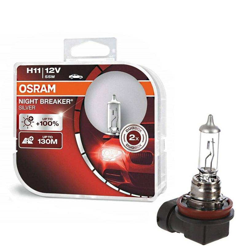 2x Osra.m H11 55W 12V PGJ19-2 Night Breaker Silver +100% 64211NBS-HCB hell Weiß Ersatz Scheinwerfer Halogen Auto Lampe - E-geprüft von JURMANN