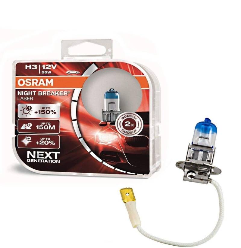 JURMANN 2x Osra.m H3 55W 12V PK22s Night Breaker Laser Next Generation 64151NL-HCB hell Weiß White Ersatz Scheinwerfer Halogen Auto Lampe - E-geprüft von JURMANN