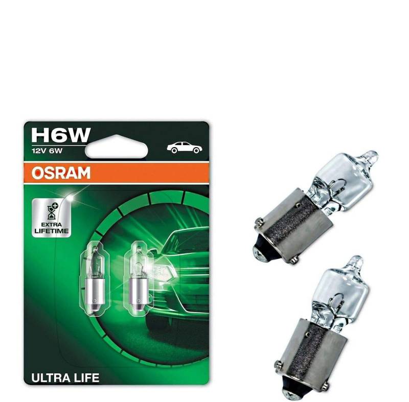 2x Osra.m H6W 12V BAX9S 64132ULT-02B Extra Lifetime Weiß Hecklicht Parklicht Rückfahrlicht Standlicht Kennzeichenlicht Einrichtunglicht Ersatz Halogen Lampe E-geprüft von JURMANN