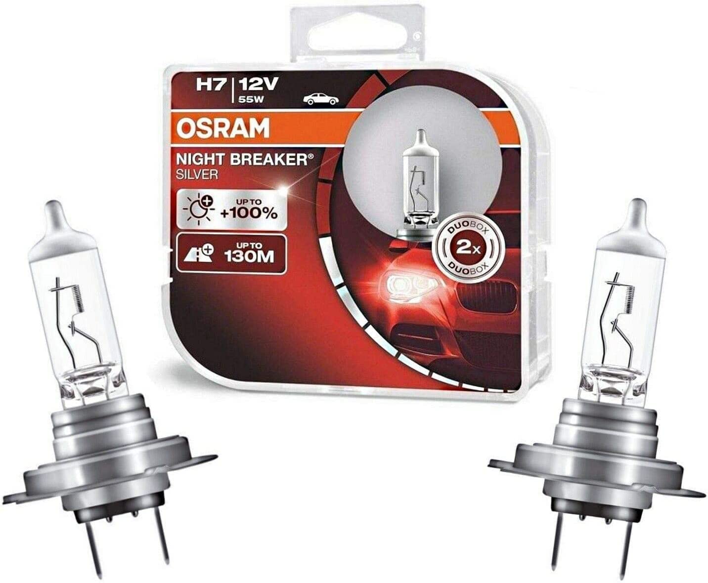 2x Osra.m H7 55W 12V Night Breaker Silver +100% 64210NBS-HCB hell Weiß Ersatz Halogen Birne für Scheinwerfer, Fernlicht, Abblendlicht, Nebelleuchte vorne - E-geprüft von JURMANN