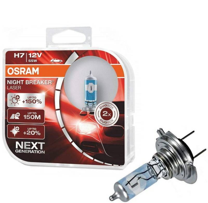 2x Osra.m H7 55W 12V PX26d Night Breaker Laser +150% Next Generation 64210NL-HCB hell Weiß White Ersatz Scheinwerfer Halogen Auto Lampe - E-geprüft von JURMANN