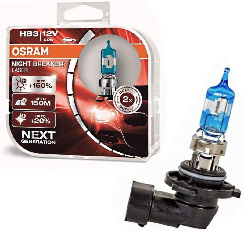 2x Osra.m HB3 60W 12V P20d Night Breaker Laser +150% Next Generation 9005NL-HCB hell Weiß Ersatz Scheinwerfer Halogen Auto Lampe - E-geprüft von JURMANN