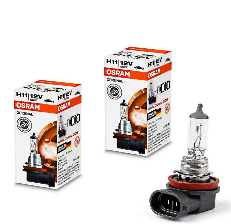 2x Osram H11 55W 12V 64211 Original Weiß Long Life High Tech Ersatz Halogen Birne für Scheinwerfer, Fernlicht, Nebelleuchte vorne - E-geprüft von JURMANN