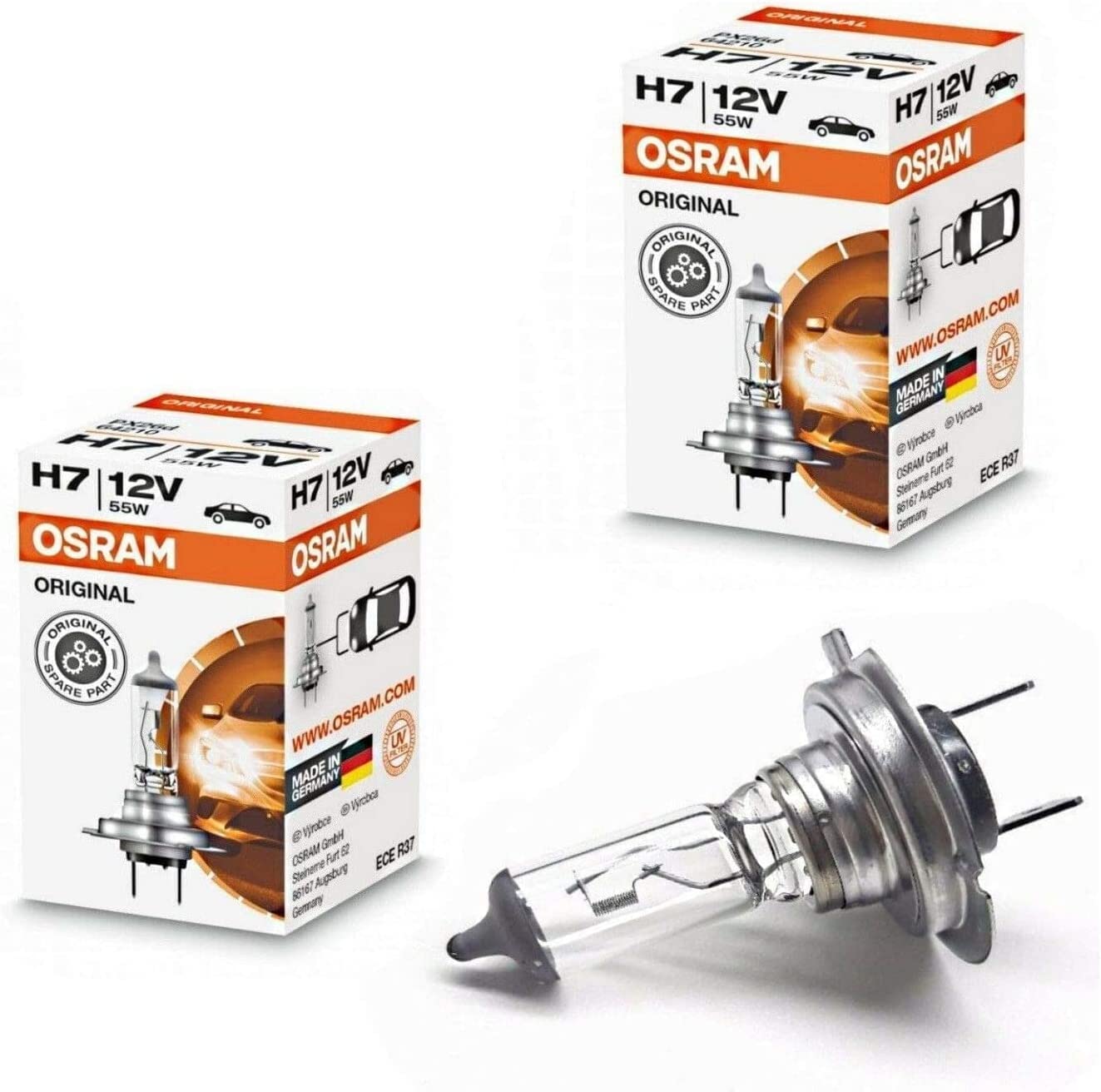 2x Osram H7 55W 12V PX26d 64210 Original Klar Weiß White Ersatz langlebig Scheinwerfer Halogen Auto Lampe - E-geprüft von JURMANN