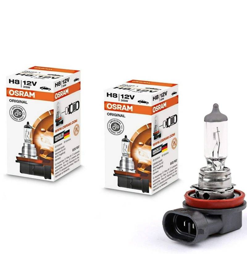 2x Osram H8 35W 12V 64212 Original Standard Weiß High Tech Ersatz Halogen Birne für Scheinwerfer, Fernlicht, Nebelleuchte vorne - E-geprüft von JURMANN