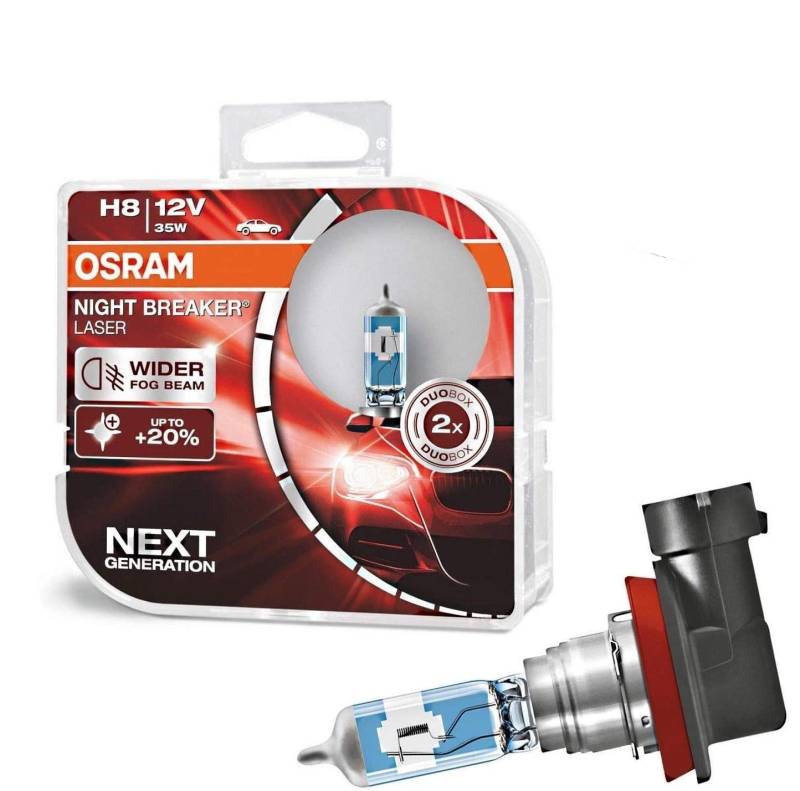 2x Osram H8 35W 12V Night Breaker Laser +150% Next Generation 64212NL-HCB hell Weiß Ersatz Halogen Birne für Scheinwerfer, Fernlicht, Abblendlicht - E-geprüft von JURMANN