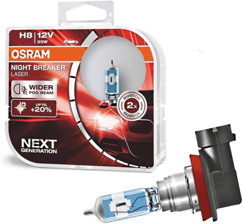 2x Osram H8 35W 12V Night Breaker Laser +150% Next Generation 64212NL-HCB hell Weiß Ersatz Halogen Birne für Scheinwerfer, Fernlicht, Abblendlicht - E-geprüft von JURMANN