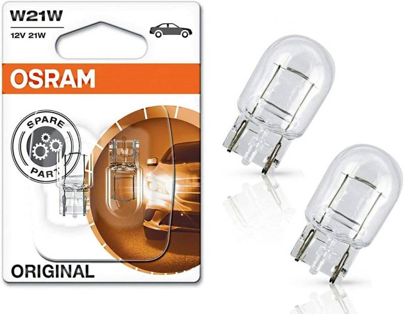 2x Osram Original W21W 12V W3x16d 7505-02B Ersatz Halogen Birne für Bremslicht Rückfahrlicht Blinker vorne und hinten E-geprüft von JURMANN