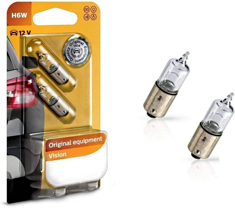 2x Philips H6W 12V BAX9S 12036B2 Vision - mehr Licht Weiß Hecklicht Parklicht Rückfahrlicht Standlicht Kennzeichenlicht Einrichtunglicht Ersatz Halogen Auto Lampe E-geprüft von JURMANN