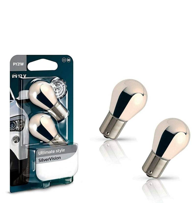 2x Philips Silver Vision PY21W 12V 12496SVB2 Ultimate Style High Tech Ersatz Halogen Birne für Blinker vorne hinten Seitenblinker E-geprüft von JURMANN