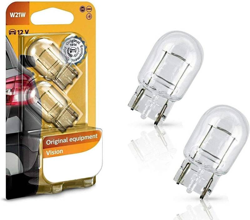 2x Philips Vision W21W 12V 12065B2 High Tech Ersatz Halogen Birne für Bremslicht Rückfahrlicht Blinker vorne und hinten E-geprüft von JURMANN