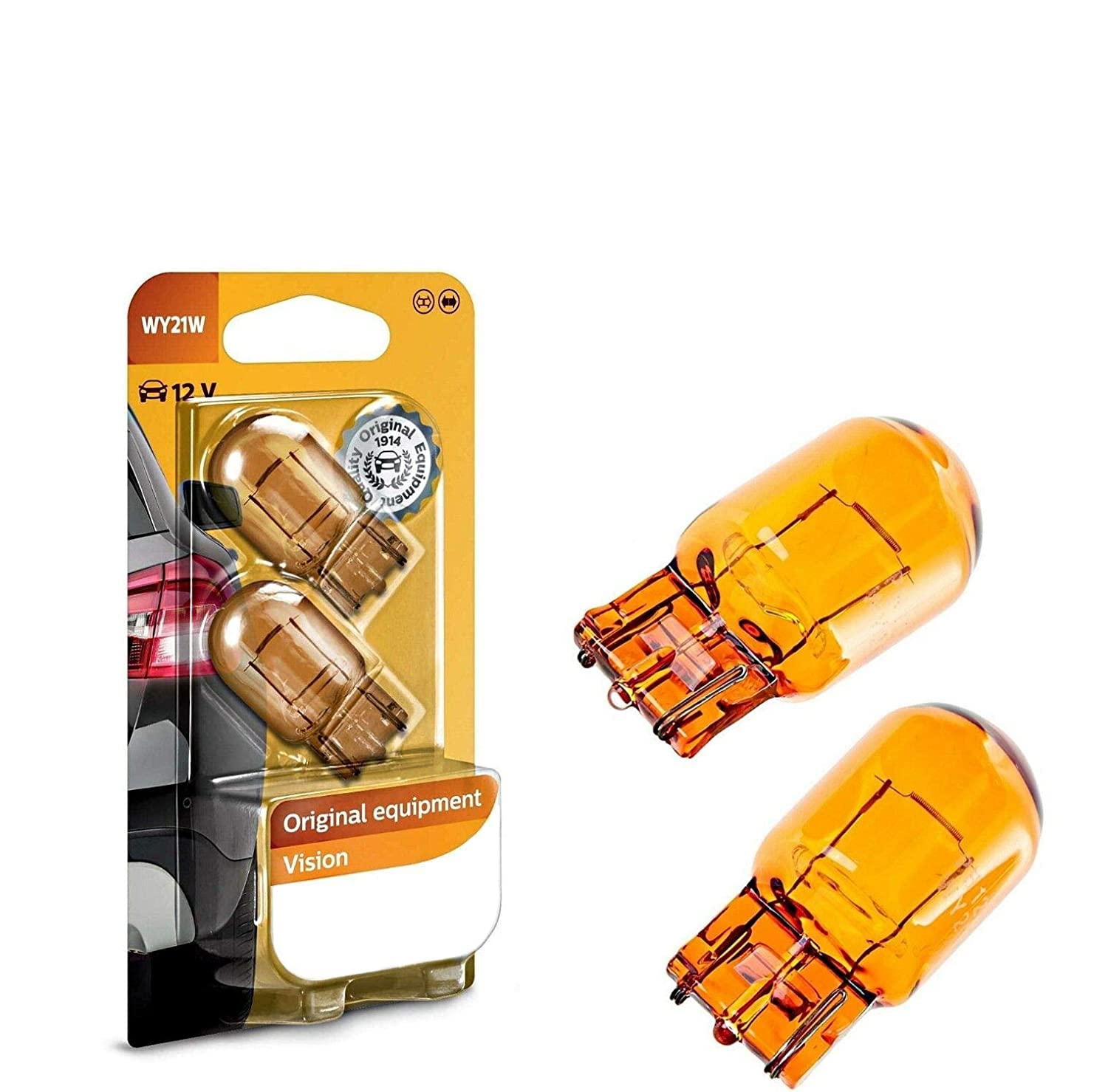 2x Philips Vision WY21W 12V 12071B2 High Tech Orange Ersatz Halogen Birne für Blinkleuchte - Blinker vorne und hinten E-geprüft von JURMANN