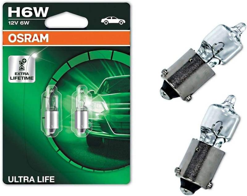 2x Osra.m Ultra Life H6W 12V BAX9S 64132ULT-02B Weiß Ersatz Halogen Birne für Hecklicht Parklicht Rückfahrlicht Standlicht Kennzeichenlicht Einrichtunglicht E-geprüft von JURMANN