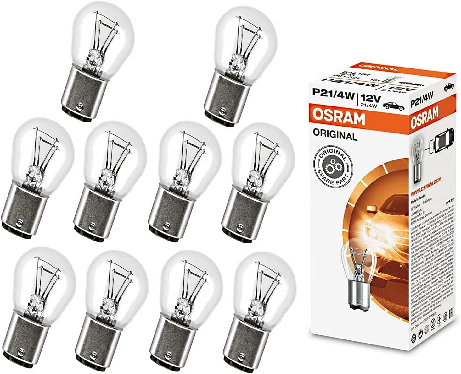 JURMANN 10x Original Osra.m P21/4W 12V BAZ15d 7225 Standard Weiß Ersatz Halogen Birne für Bremslicht Hecklicht Nebellicht vorne E-geprüft von JURMANN