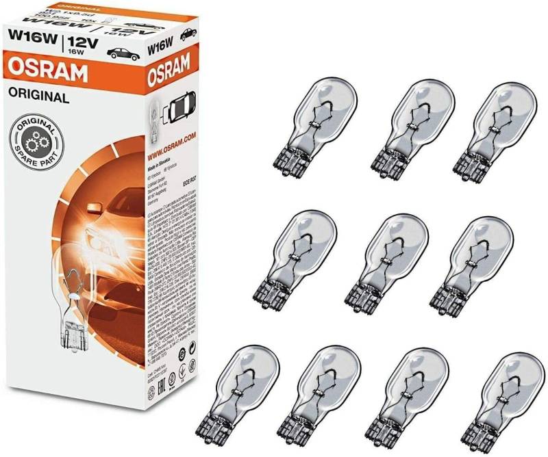 10x Original Osra.m W16W 12V 921 Standard Ersatz Halogen Birne für Bremslicht Hecklicht Rückfahrlicht Nebelleuchte vorne Blinker vorne hinten und seitlich E-geprüft von JURMANN