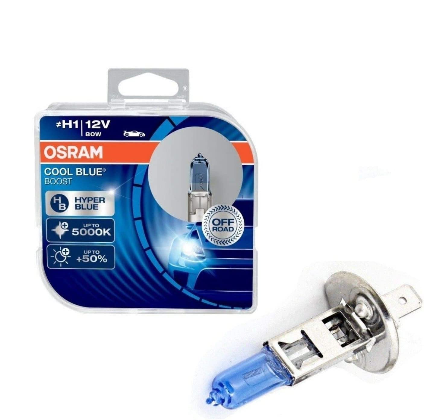 JURMANN 2x Osra.m H1 80W 12V Cool Blue Boost Hyper Blue 5000K 62150CBB-HCB Super Weiß Xenon Look Ersatz Halogen Birne für Scheinwerfer, Fernlicht, Abblendlicht, Nebelleuchte vorne - Off-Road von JURMANN