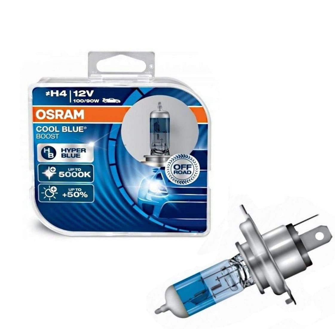 JURMANN 2x Osra.m H4 100/90W 12V Cool Blue Boost Hyper Blue 5000K 62193CBB-HCB Super Weiß Ersatz Scheinwerfer Halogen Auto Lampe - Off-Road von JURMANN