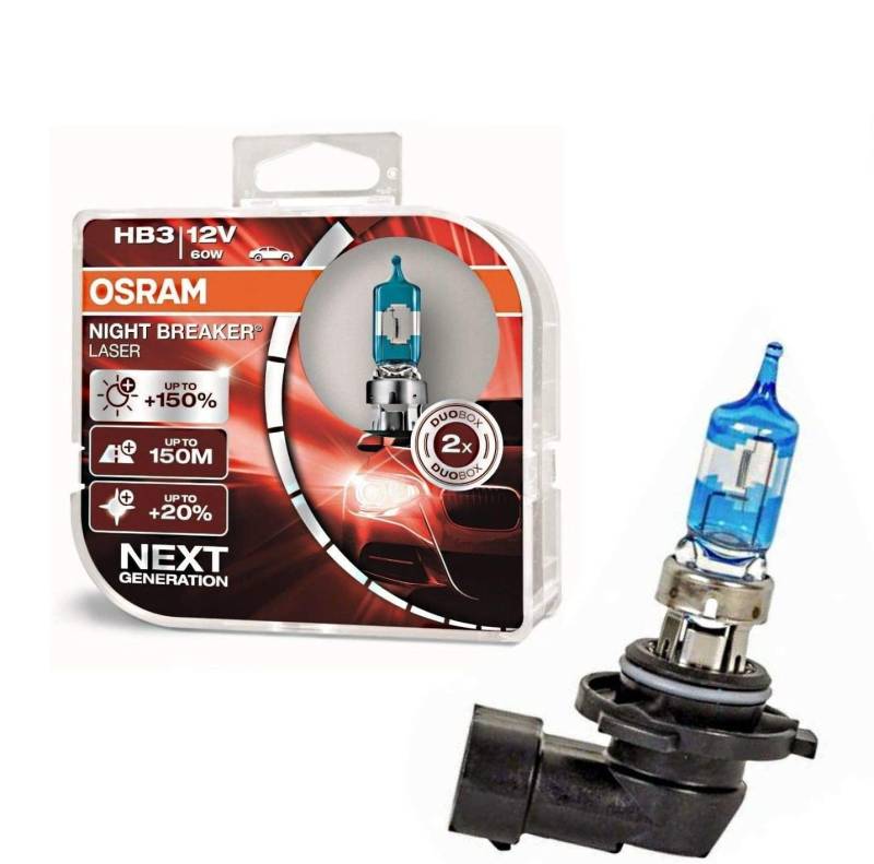 2x Osra.m HB3 60W 12V Night Breaker Laser +150% Next Generation 9005NL-HCB hell Weiß Ersatz Halogen Birne für Scheinwerfer, Fernlicht, Abblendlicht, Nebelleuchte vorne - E-geprüft von JURMANN