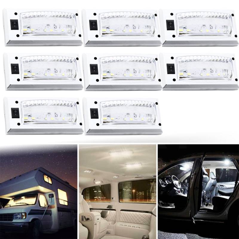 Auto Kofferraum Lichte LED Nachtlicht Deckenleuchte Leselampe, KFZ Innenraumbeleuchtung 12 LEDs 12V-24V Weiß Lampe mit EIN/AUS Schalter für Auto Wohnmobile LKW Van Universal Beleuchtung (8 Stück) von JUTTAUTO