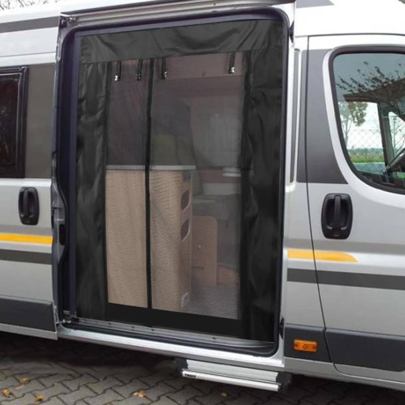 JUTTAUTO Schiebetür Fliegengitter 144 * 205cm Van Bug Screen Schwarz Mesh Moskitonetz Sonnenschutz für Mercedes Benz Sprinter & Ford Transit MK8, Wohnwagen, Wohnmobil, Camper, Seitentür von JUTTAUTO