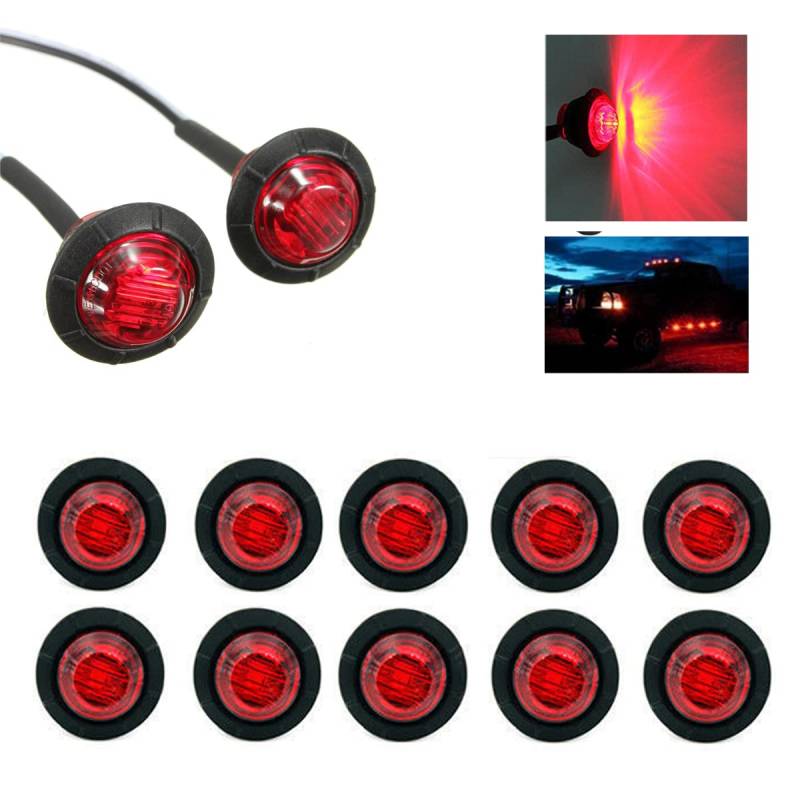 Rund 12V LED Seitenmarkierungsleuchten IP68 wasserdicht Seitenmarkierungsleuchten, für Pkw, Lkw, Anhänger, Traktoren (rot), 10 Stück von JUTTAUTO