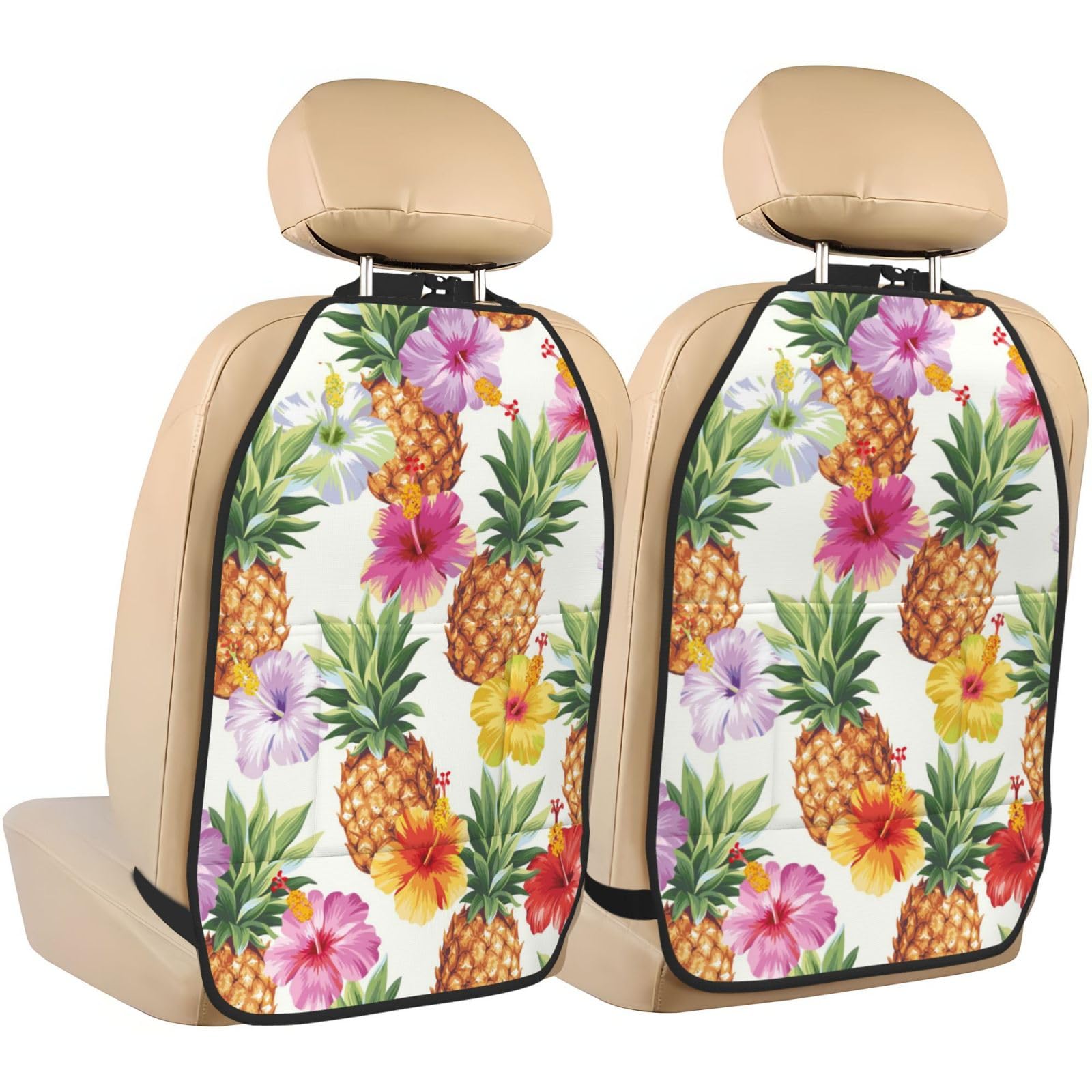 Auto-Kick-Matten für Kinder, Rücksitzbezug (2 Stück) Rückenlehnenschutz vor Kratzern und Schmutz, hawaiianische Ananas und Hibiskusblumen von JUZGTSIT