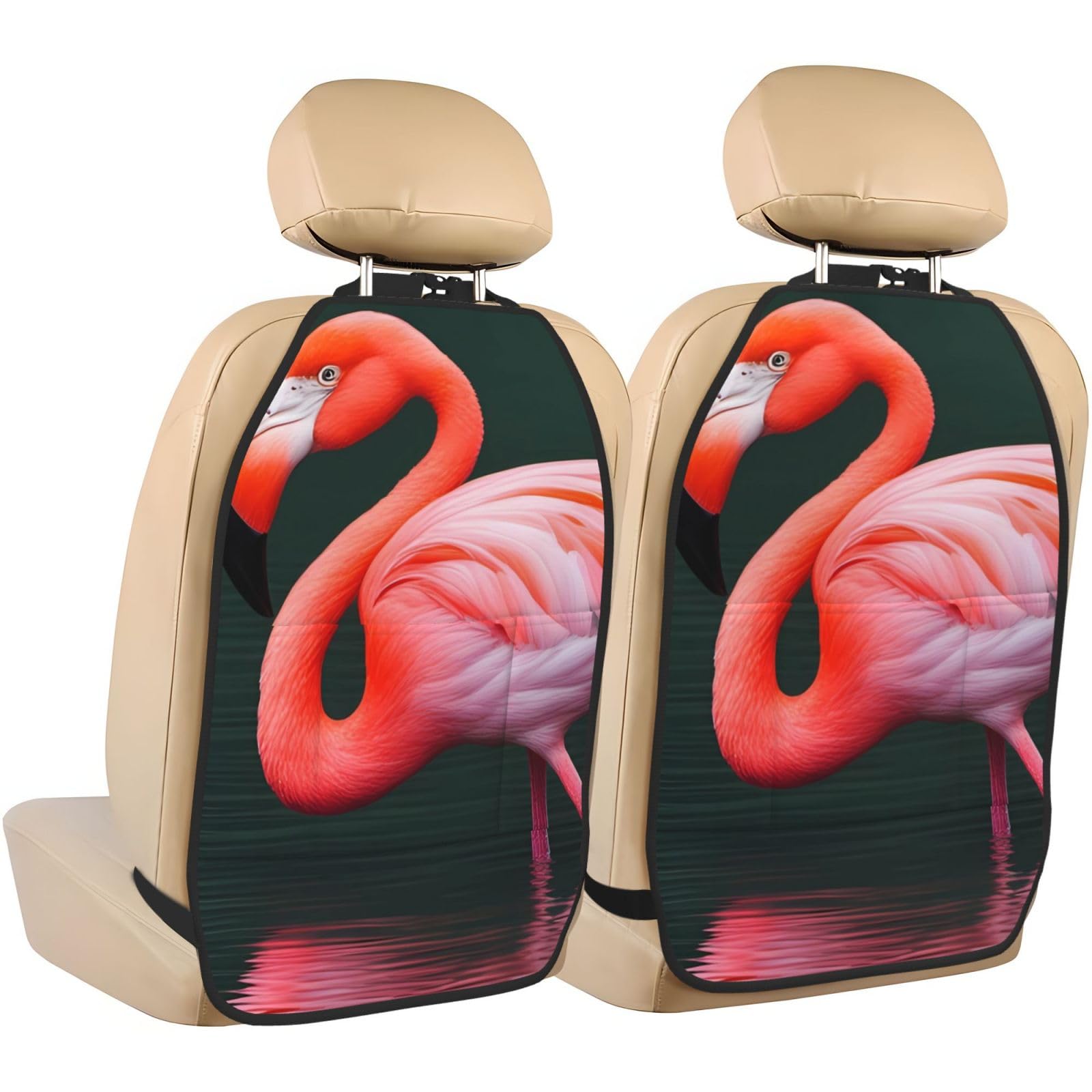 Autositzbezüge für Autositze, Anti-Kick-Aufbewahrung, 2 Stück, universelle Autositzbezüge für SUV, Jeep, LKW und Limousine, 66,4 x 47,7 cm, rosa Flamingo-Bild von JUZGTSIT