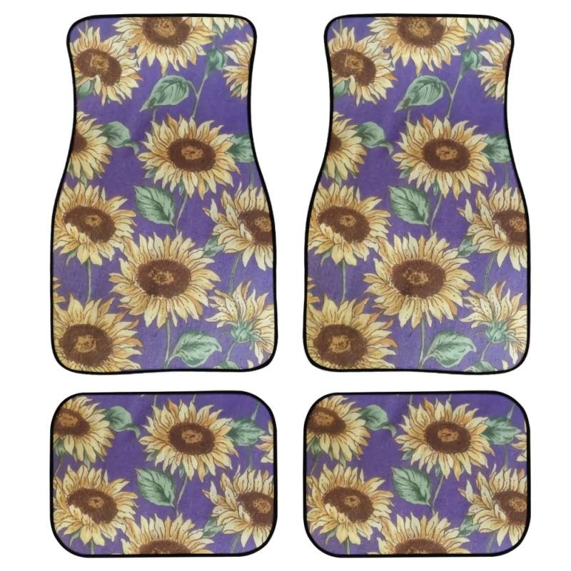 Rutschfester Teppich, Sonnenblumen-Blumenmuster, Lila, 4 Stück/Set, Autoteile, universelle Passform von JUZGTSIT