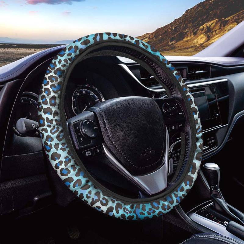 Universal-Lenkradbezug für Auto, 38,1 cm, Leopardenmuster, Autozubehör für Damen, Mädchen, Herren, Blau von JUZGTSIT