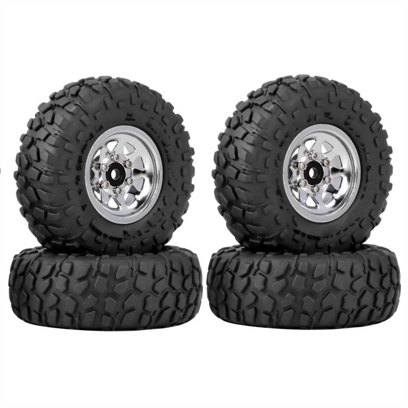 JVRWSC Für Axial Für SCX24 AX24 Für Enduro24 Für TRX4M Für FCX24 1/18 1/24 RC Crawler Auto Upgrade Teile 50mm Metall 1,0 "Beadlock Deep Dish Rad Reifen Set RC Spielzeugautoteile(Silver) von JVRWSC