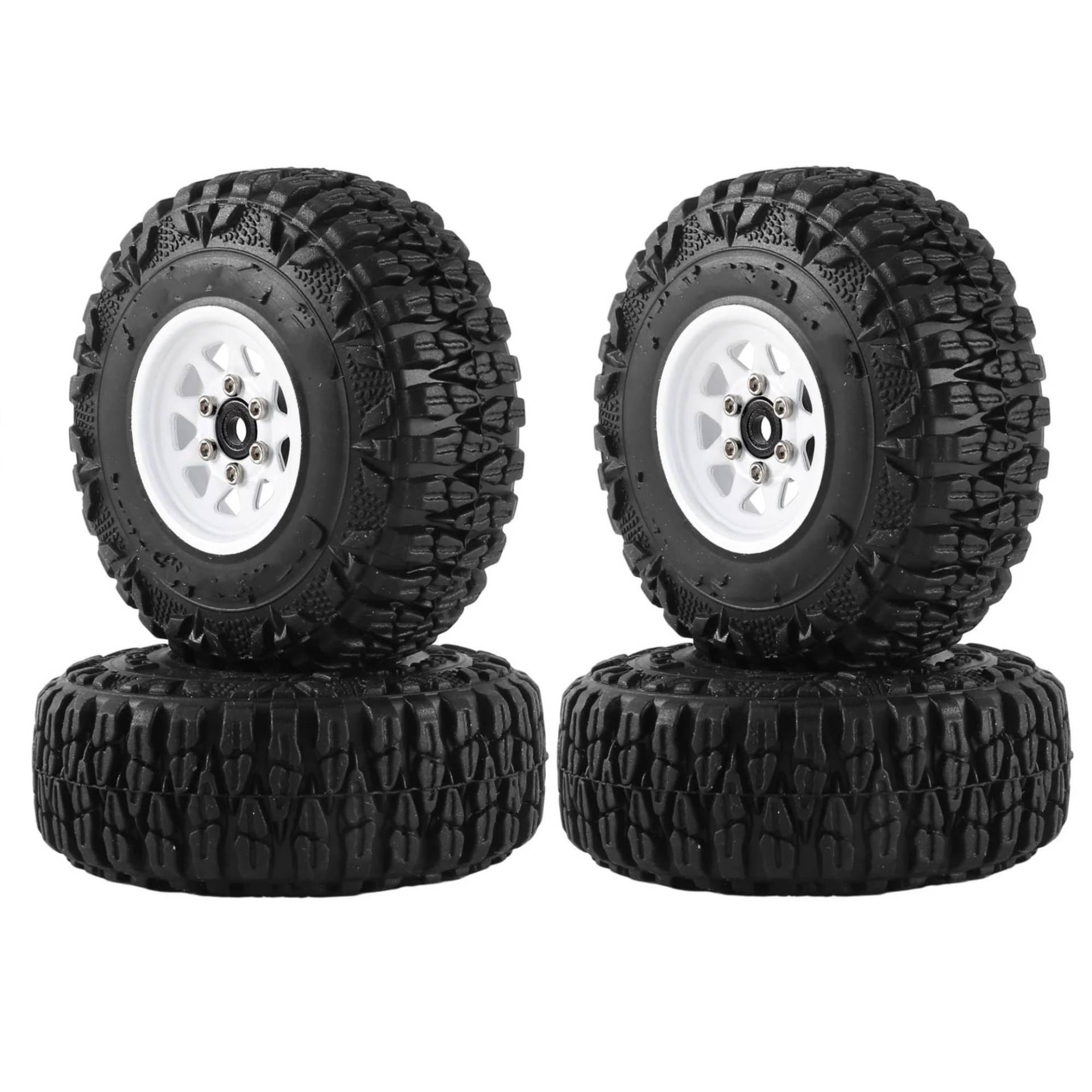 JVRWSC Für Axial Für SCX24 AX24 Für Enduro24 Für TRX4M Für FMS FCX24 1/18 1/24 RC Crawler Auto-Tuning-Teile, Metall, 1,0 Zoll Beadlock Deep Dish Rad-Reifen-Set RC Spielzeugautoteile(White) von JVRWSC