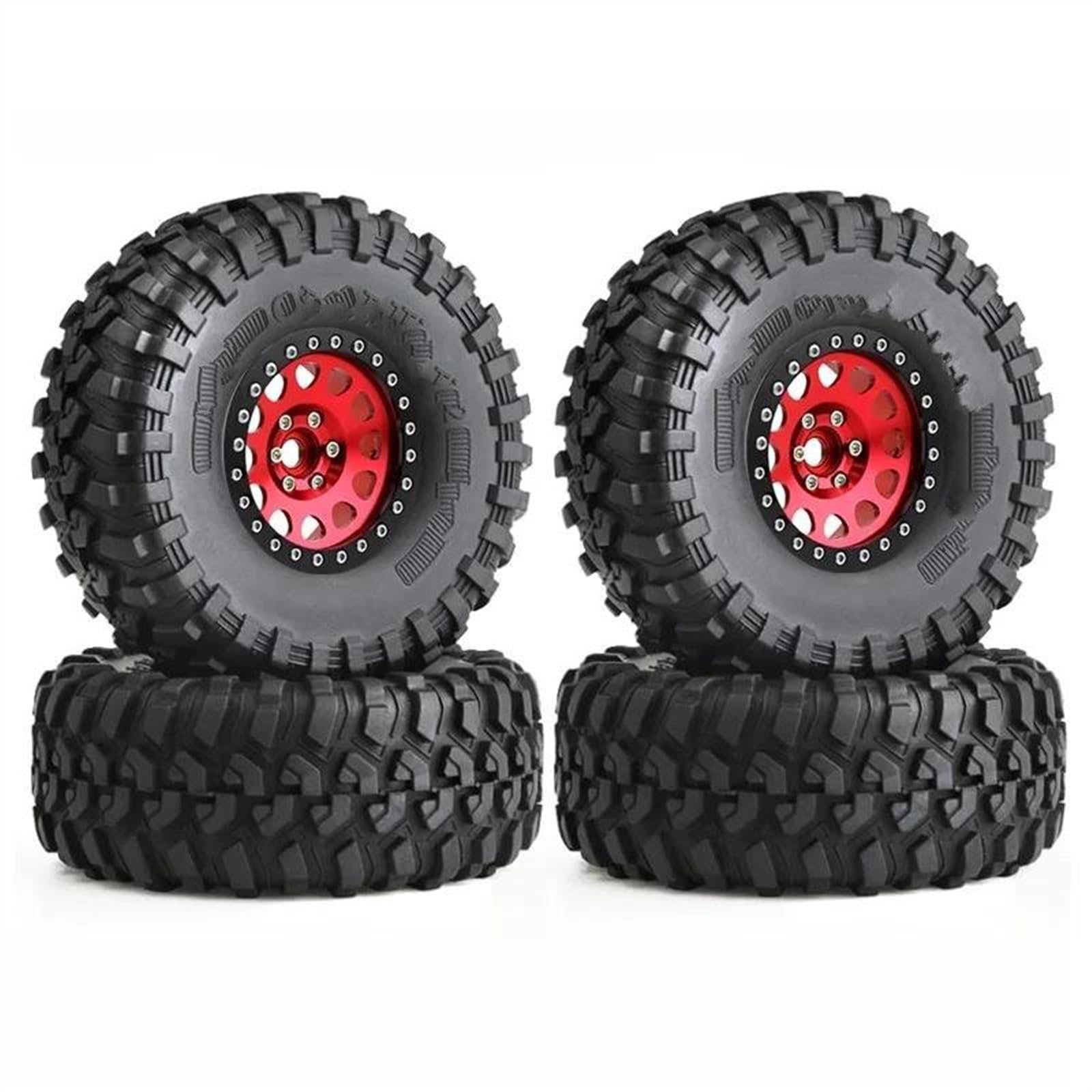 JVRWSC Für Axial SCX10 Für Wraith RR10 Für Capra Für Traxxas Für TRX4 YK4082 YK4083 1/10 2,2 "Beadlock Felge Reifen Set RC Crawler Auto Teile 135mm RC Spielzeugautoteile(Red) von JVRWSC