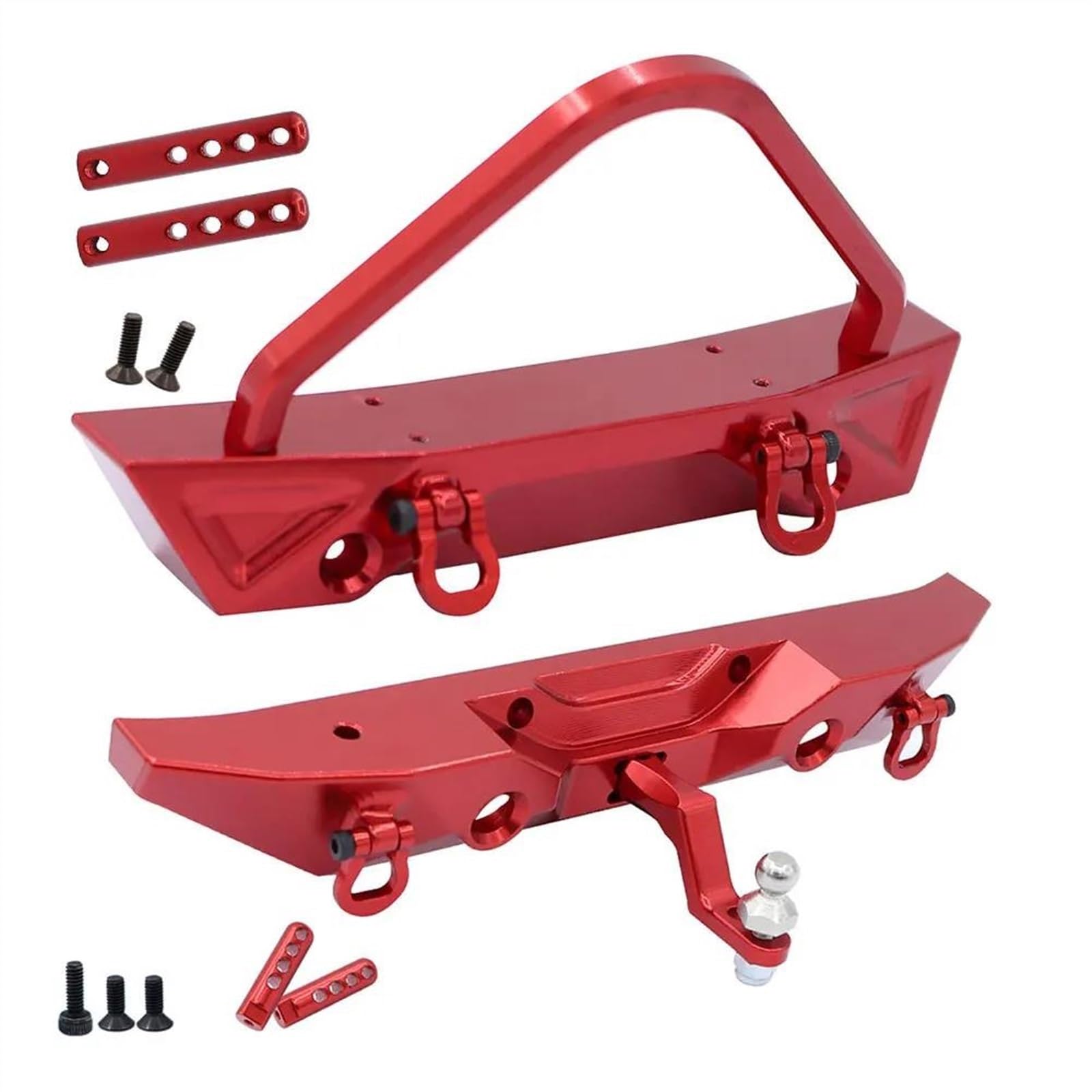 JVRWSC Für MN128 Metall Vorne Hinten Stoßstange Mit Anhängerkupplung Schäkel Winde Loch 1/12 RC Crawler Upgrade Teile Ersatz Auto Zubehör RC Spielzeugautoteile(Red,Set) von JVRWSC