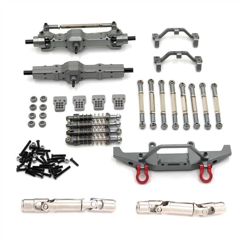 JVRWSC Für WPL C14 C24 C24-1 1/16 RC Auto-Tuning-Teile, Metall-Vorder-/Hinterachse, Für Chassis-Verbindungsstange, Zugstangenhalterung, Stoßdämpfer-Stoßstangensatz, Ersatz RC Spielzeugautoteile(Gray) von JVRWSC