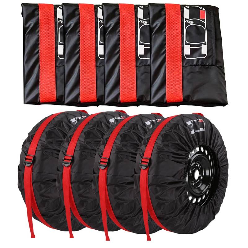 JXAXD 4 Stück Reifentasche Set 19-23 Zoll Reifenaufbewahrung Waterproof Staubdicht Reifenbezug, für Reifen sauberen Transport und Lagerung (Durchmesser 80 cm), Rot von JXAXD