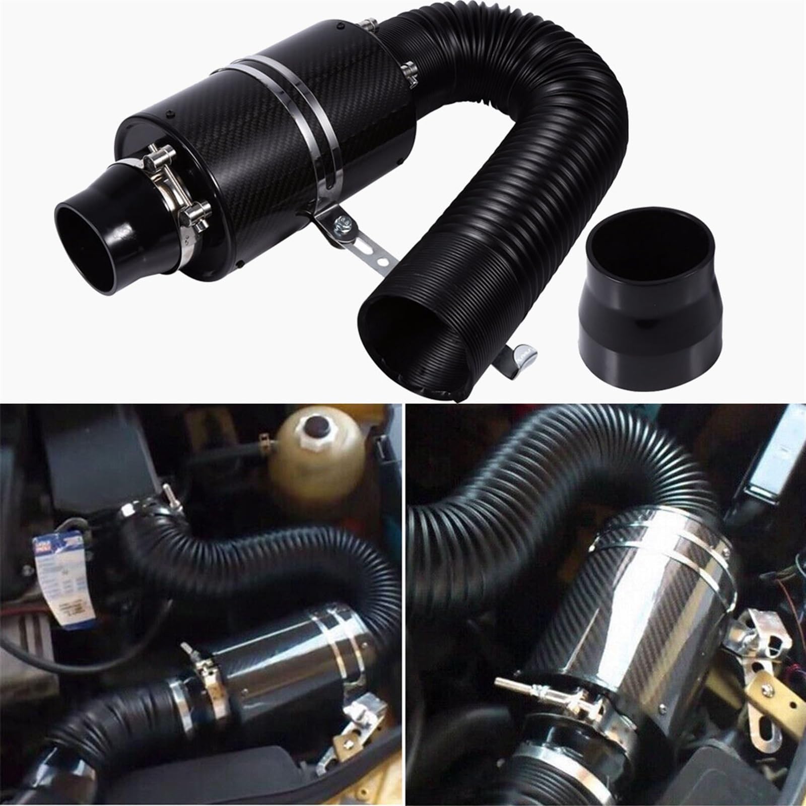 Luftfilter-Ansaugschlauch 1 Set Universal 3 Zoll Carbon Fibre Auto Kaltluftfilter Feed Geschlossenen Intake Induktion Rohr Schlauch Kit Ansaugschlauch Luftfilter für von JXMFKBB