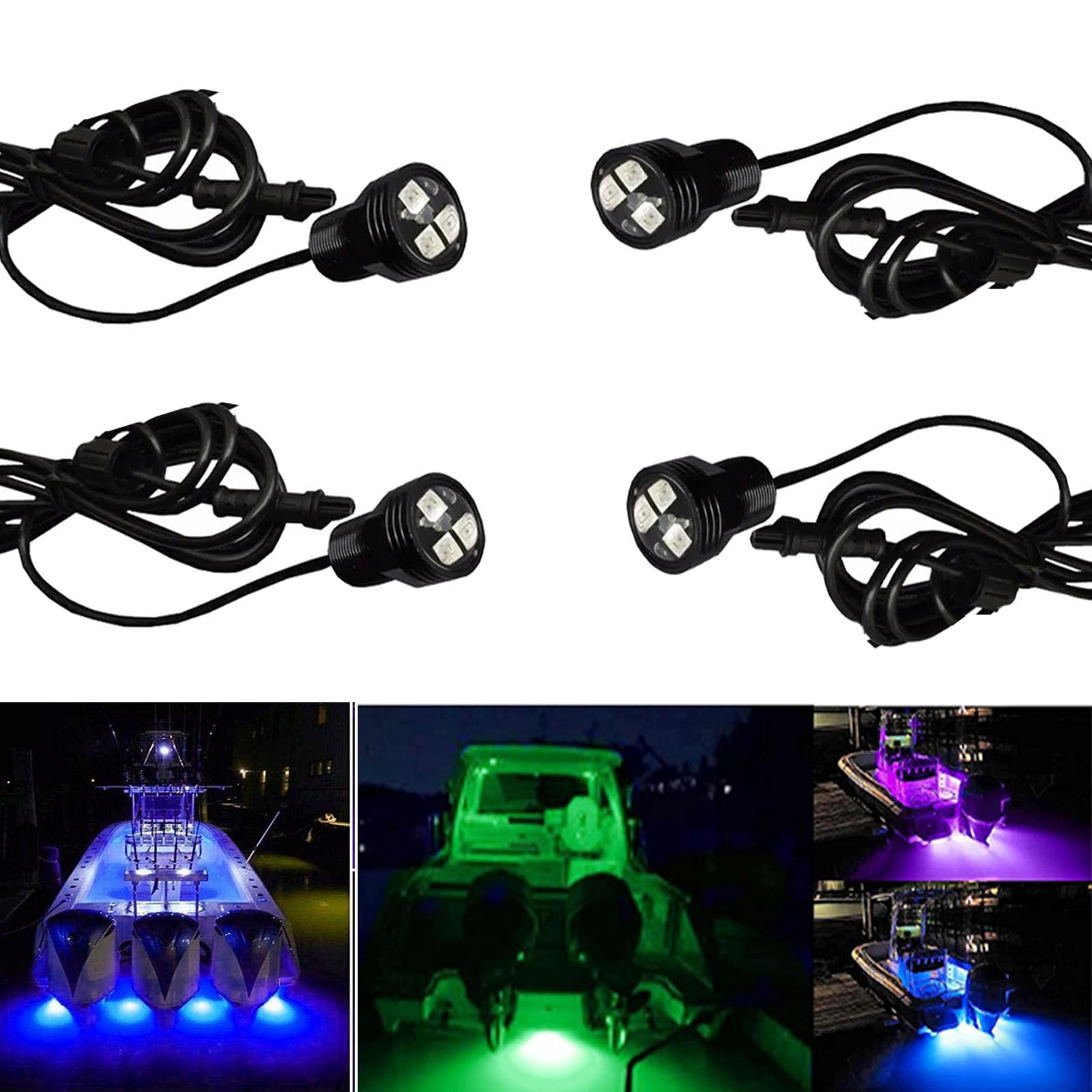 JXOFROAD RGB-Boot-Ablaufstopfen-Licht, 4 Stück, 12 V, Edelstahl, Unterwasser-LED-Beleuchtung, Bootskabine, Heckleuchten, gesteuert durch Fernbedienung und App von JXOFROAD